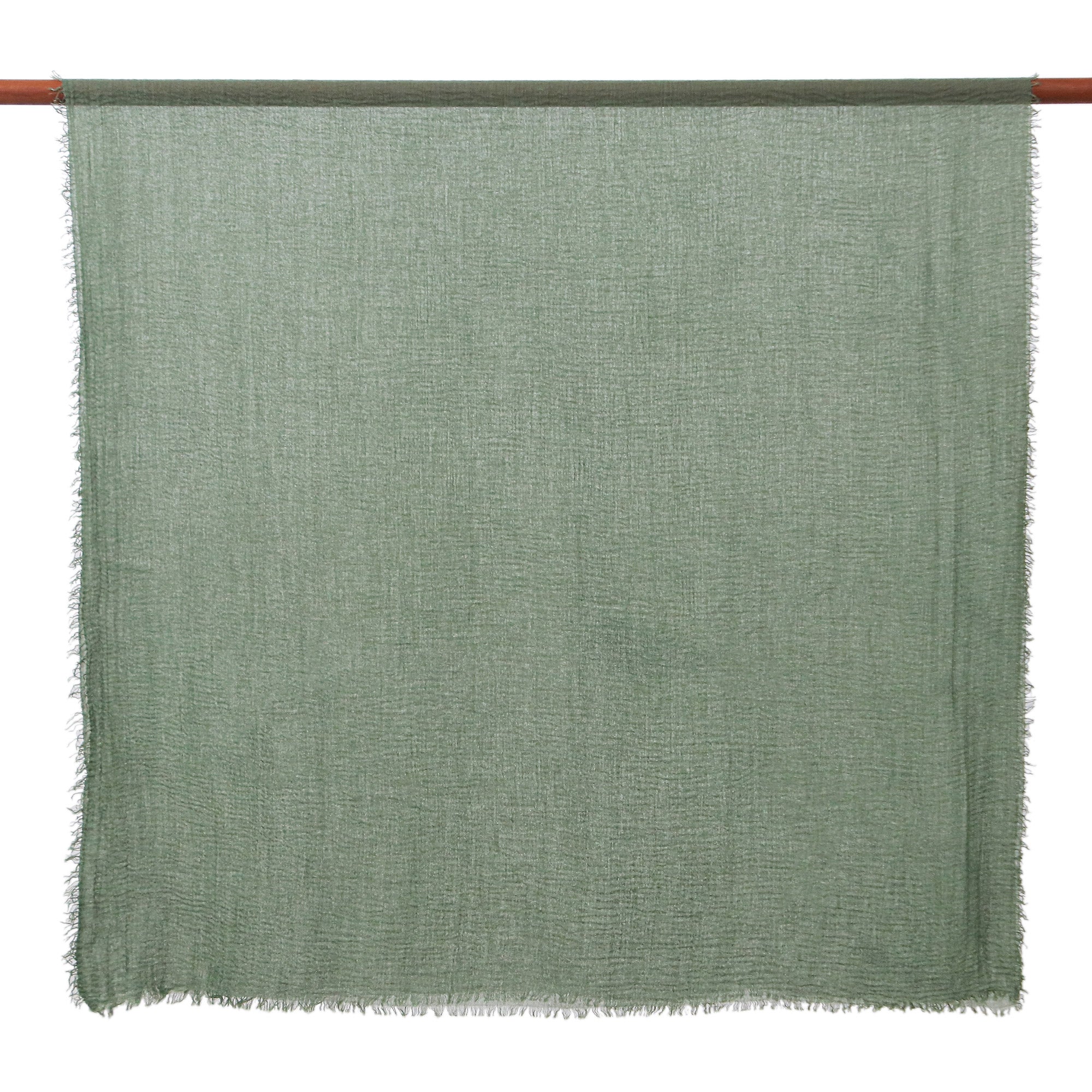 Two Hand-Woven Lightweight Cotton Scarves in Green and Ivory - Casual Flair