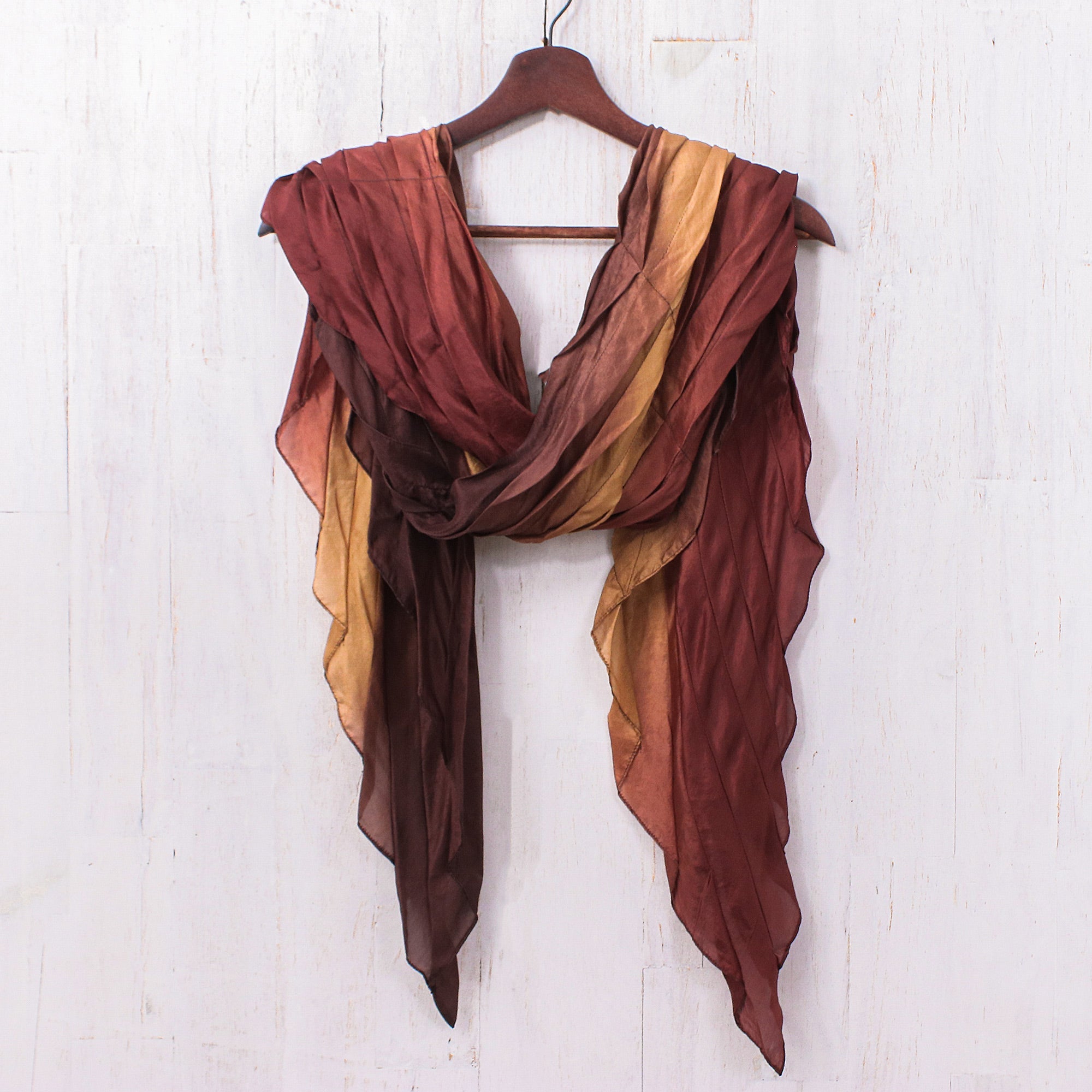 Handwoven Earthy-Toned Soft 100% Silk Scarf from Thailand - Charming Instant