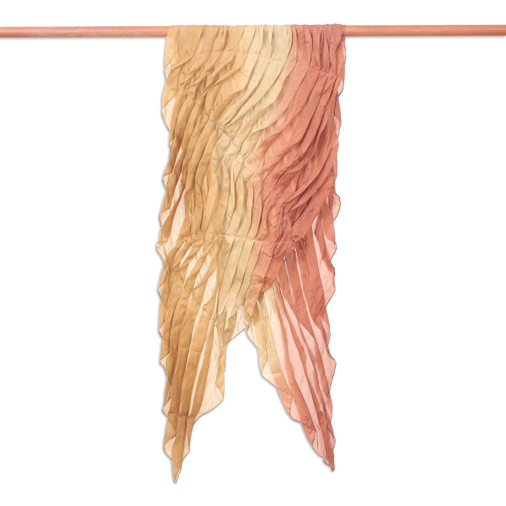 Handwoven Golden and Brown Soft Silk Scarf from Thailand - Golden Instant