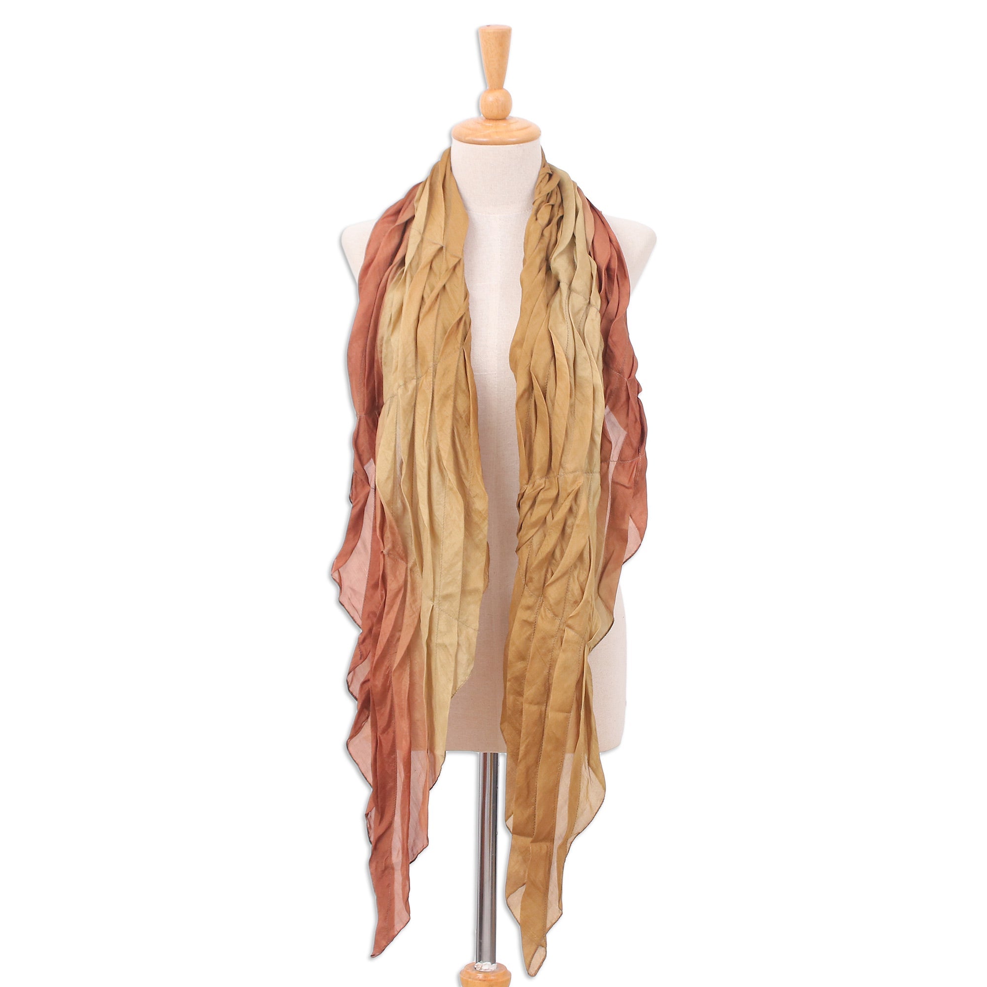 Handwoven Golden and Brown Soft Silk Scarf from Thailand - Golden Instant