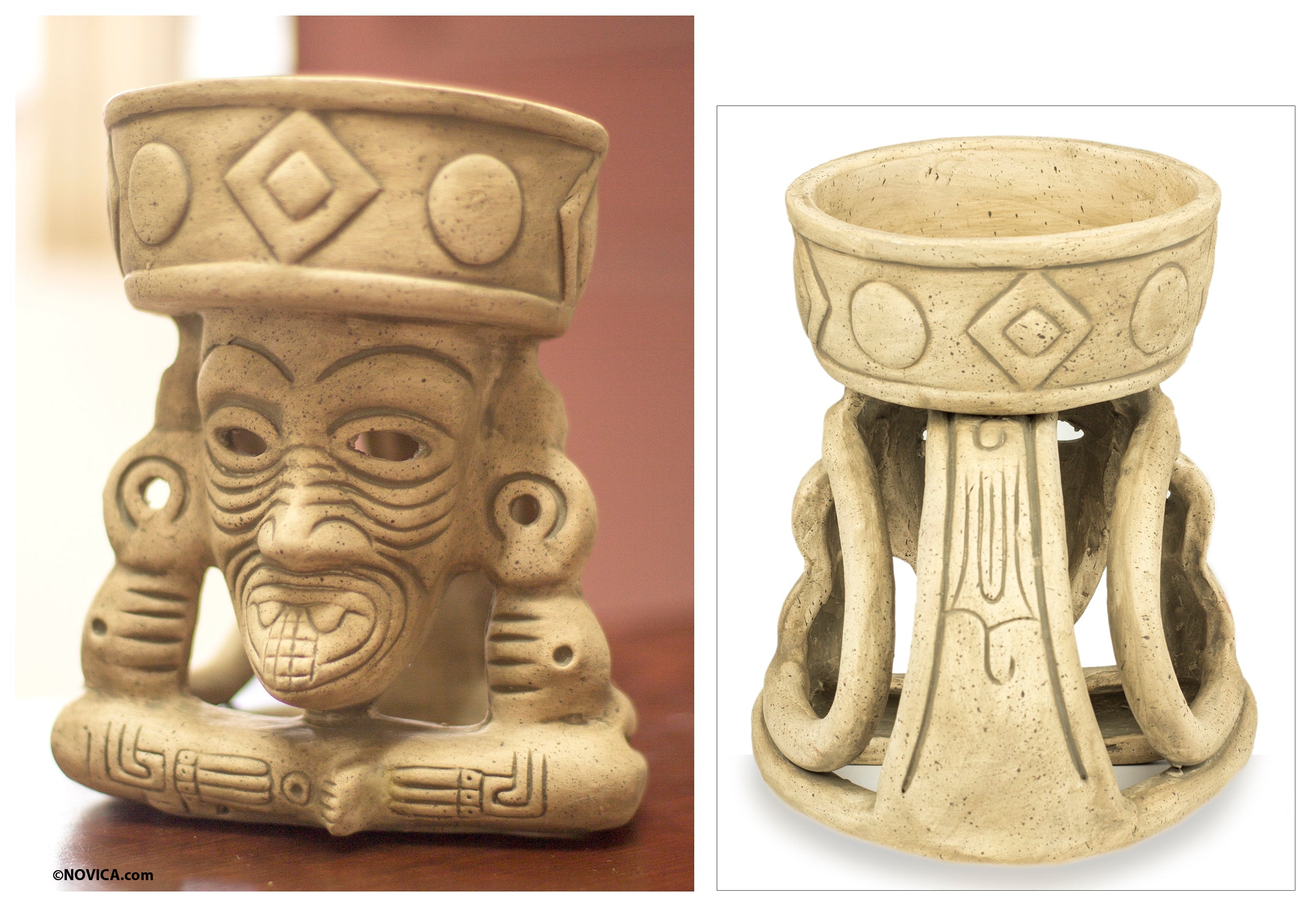 Handmade Aztec Archaeologyl Ceramic Sculpture - Ancient Fire God