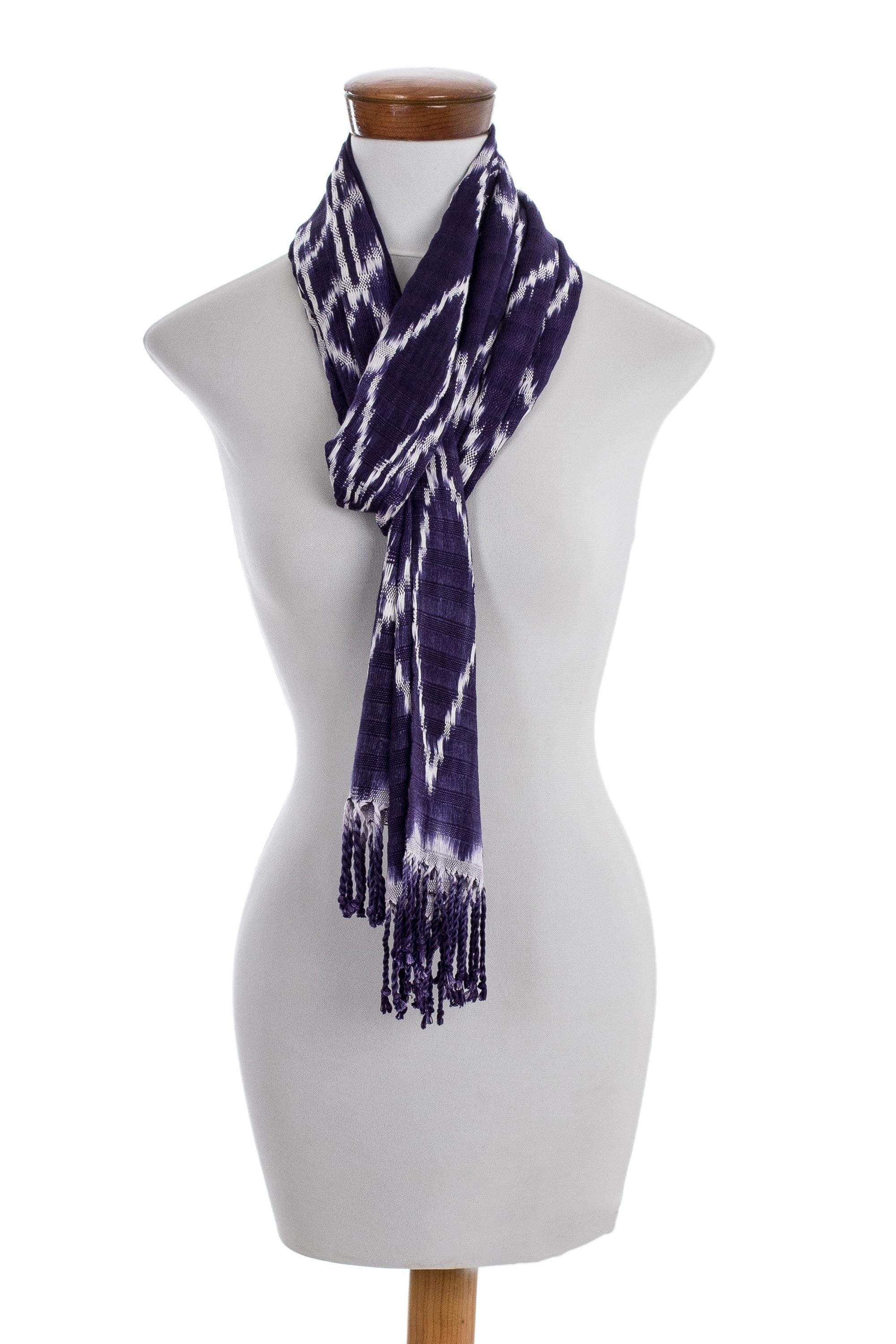 Hand Woven Violet and White Ikat Scarf - Silhouette in Violet