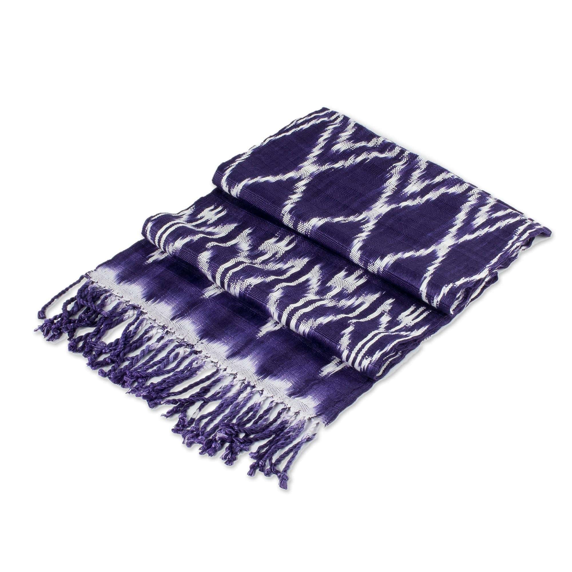 Hand Woven Violet and White Ikat Scarf - Silhouette in Violet