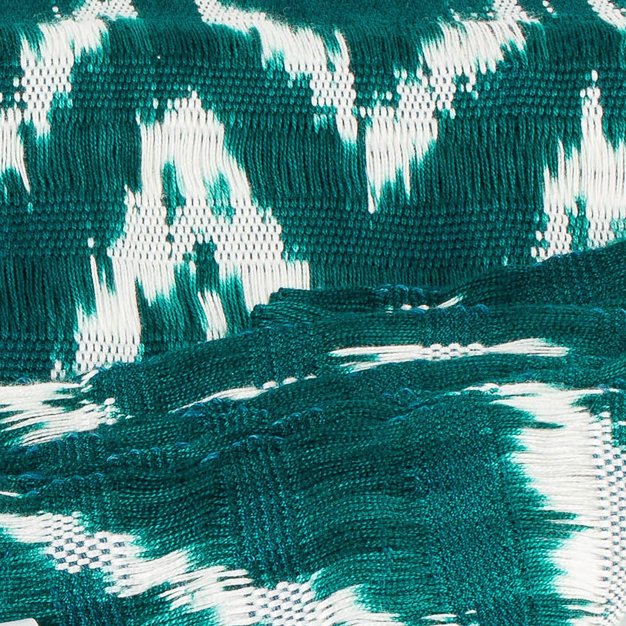 Rayon Ikat Scarf in Teal and White - Silhouette in Teal