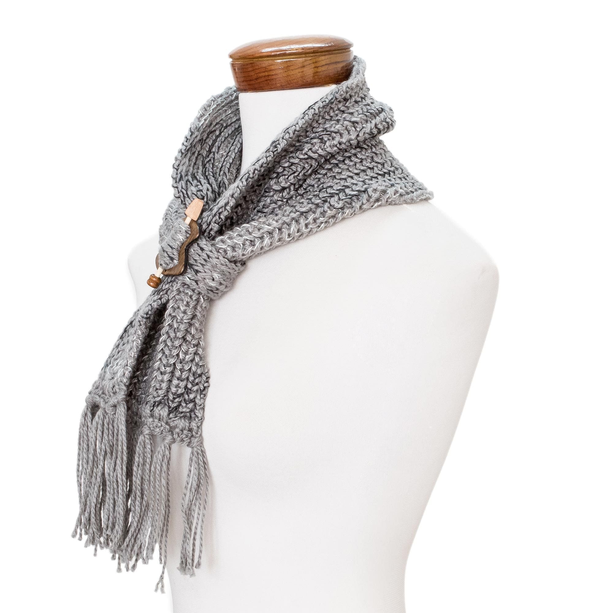 Acrylic Multi Grey Tone Wrap Scarf with Wood Clip - Costa Rican Grey